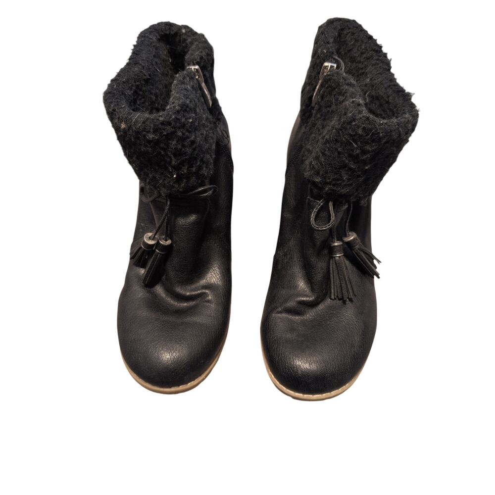 GH Bass & Co Carol Booties Size 10 Black Faux Fur Wedge Zip Up Fair Condition - Picture 2 of 5
